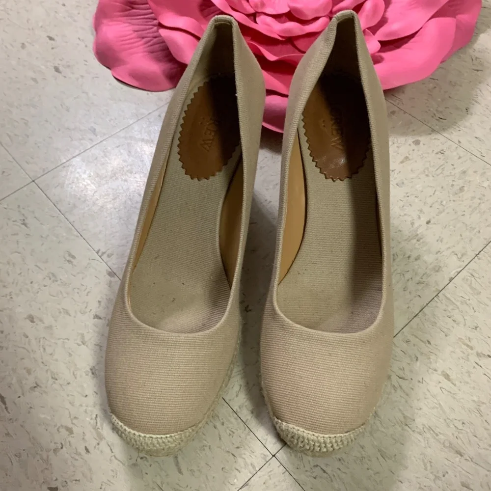 J CREW FACTORY Womens 10 Seville Espadrille Wedge Slip On Beige Canvas Round Toe